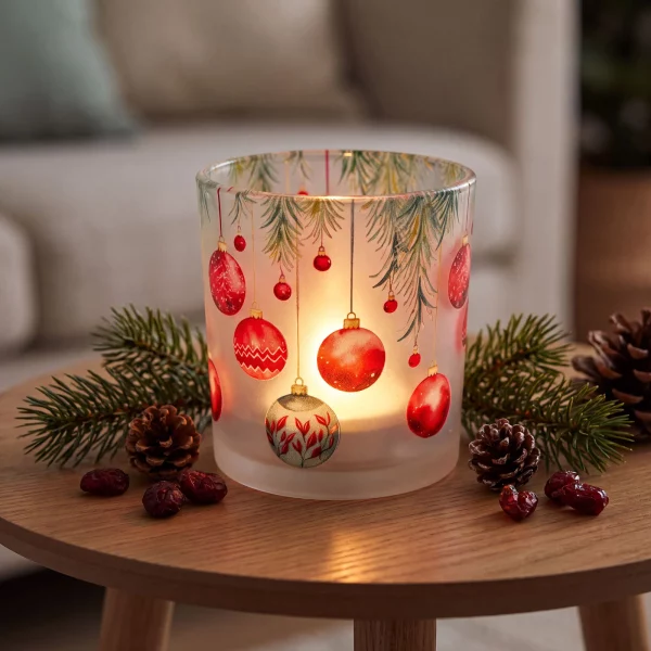 Christmas glass tealight holder - 8 x 7 cm - 2 styles Bewello 58854