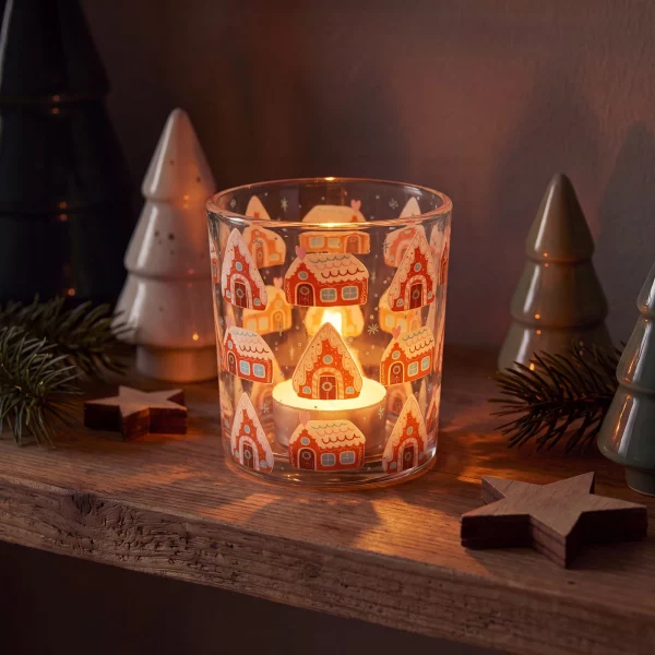 Christmas glass tealight holder - 8 x 7 cm - 3 styles Bewello 58855