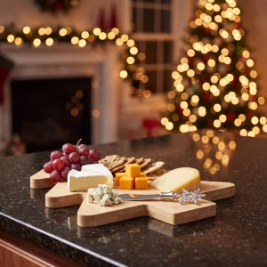 Christmas cutting board with knife – pine wood – 26 x 21 cm Bewello 58859