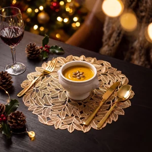Placemat – gold – metallic effect – round – PVC – 38 cm Bewello 58861A