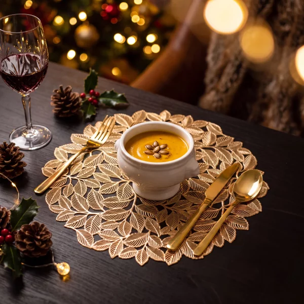 Placemat – gold – metallic effect – round – PVC – 38 cm Bewello 58861A