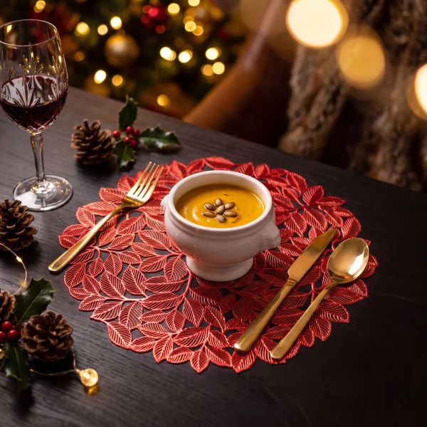 Placemat – red – metallic effect – round – PVC – 38 cm Bewello 58861D