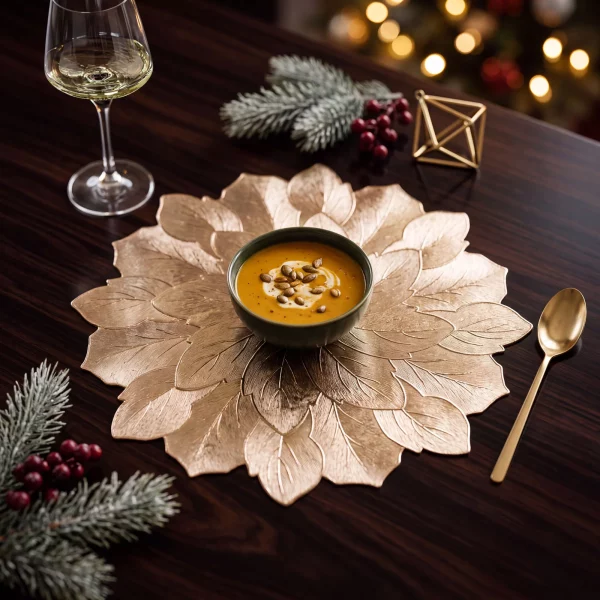 Placemat – gold – metallic effect – floral – PVC – 38 cm Bewello 58862A