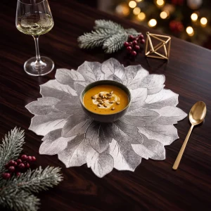 Placemat – silver – metallic effect – floral – PVC – 38 cm Bewello 58862B