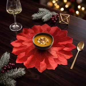 Placemat - red - metallic effect - flower - PVC - 38 cm Bewello 58862D