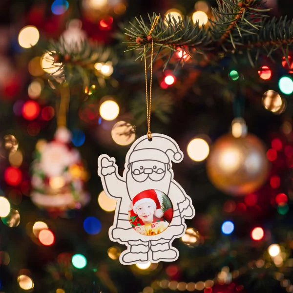 Christmas decoration - paintable wooden photo frame - Santa - 13 cm - hangable Bewello 58863A
