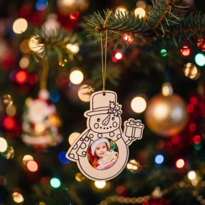 Christmas decoration - paintable wooden photo frame - snowman - 13 cm - hangable Bewello 58863B