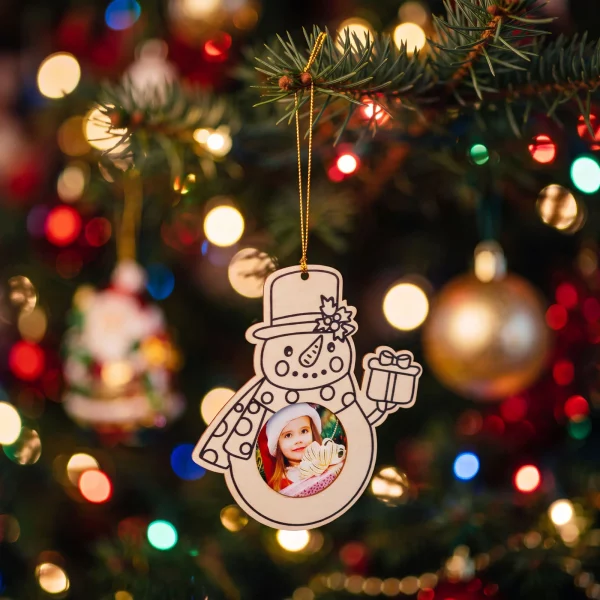 Christmas decoration - paintable wooden photo frame - snowman - 13 cm - hangable Bewello 58863B