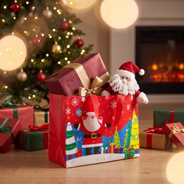 Christmas bag - non-woven material - 33 x 25 x 17 cm - 4 styles - 12 pcs / pack Bewello 58865