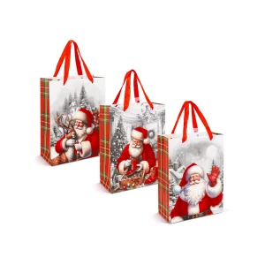 Christmas gift bag - velvet effect, Santa design - 24 x 18 x 8 cm - 3 styles - 12 pcs / pack Bewello 58869