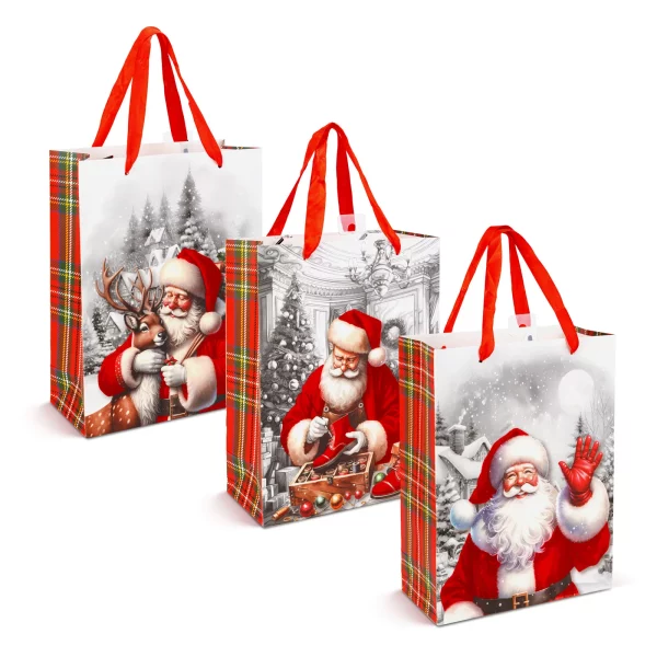 Christmas gift bag - velvet effect, Santa design - 32 x 26 x 10 cm - 3 styles - 12 pcs / pack Bewello 58870
