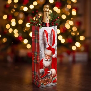 Christmas bottle gift bag - velvet effect - 36 x 12 x 10 cm - 3 styles - 12 pcs / pack Bewello 58871
