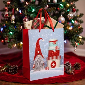 Christmas gift bag - gnome design with glitter - 26 x 32 x 13 cm - 2 styles - 12 pcs / pack Bewello 58872