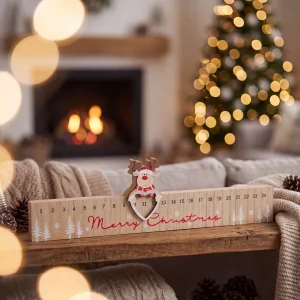 Advent calendar - “Merry Christmas” reindeer - MDF - 40 x 11 cm Bewello 58880