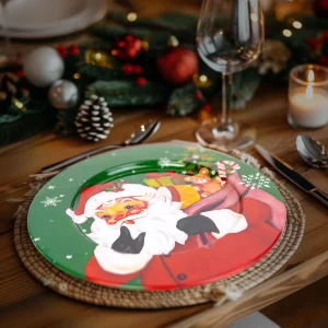 Karácsonyi tálca - fém - Mikulás - zöld - 33 cm Family 58961B