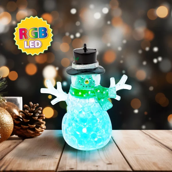 Karácsonyi LED-es hóember - zöld - RGB LED - 9 x 8 x 5 cm Family 58978B