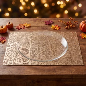 Placemat – leaf pattern – PVC – 45 × 30 cm – gold Bewello 59051A