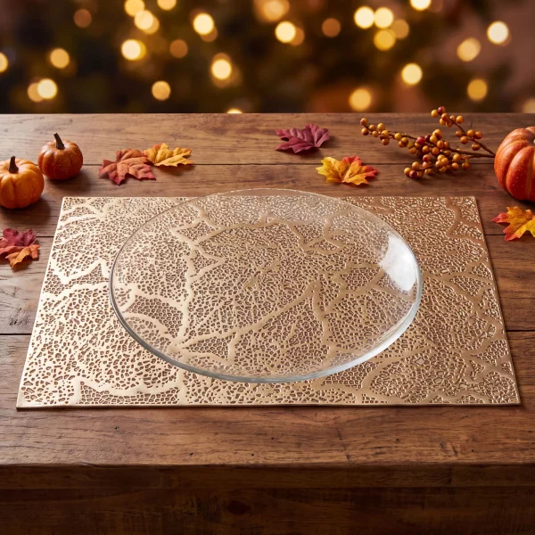 Placemat – leaf pattern – PVC – 45 × 30 cm – gold Bewello 59051A