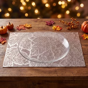 Placemat – leaf pattern – PVC – 45 × 30 cm – silver Bewello 59051B
