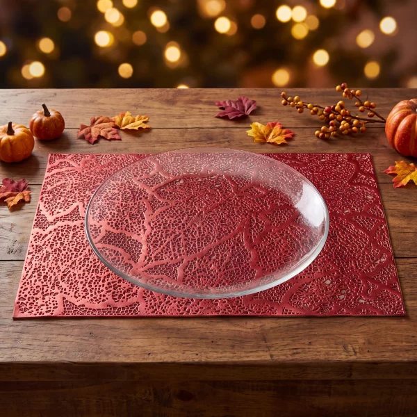 Placemat – leaf pattern – PVC – 45 × 30 cm – red Bewello 59051C