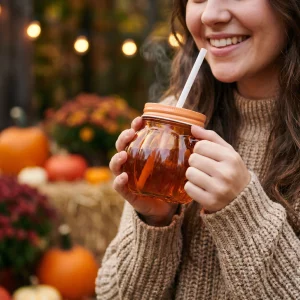 Glass cup – 3D pumpkin – with lid and straw – 350 ml Bewello 59054