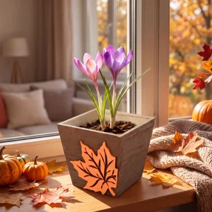 Autumn wooden planter with maple leaf design – 2 variants 59058