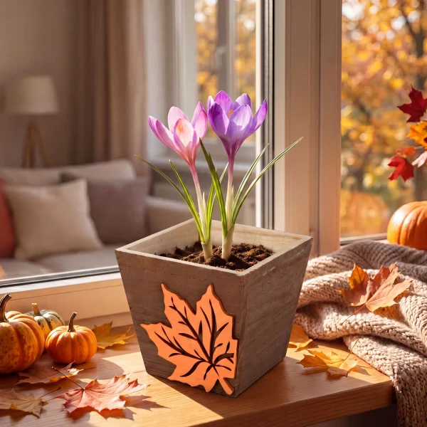 Autumn wooden planter with maple leaf design – 2 variants 59058