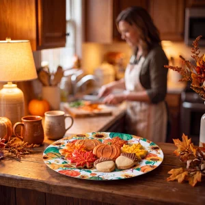 Autumn decoration - metal tray - pumpkin - 33 cm Bewello 59061B