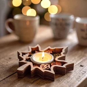 Autumn decoration - tealight holder - wooden - ~11 x 13 cm - 3 styles Bewello 59063
