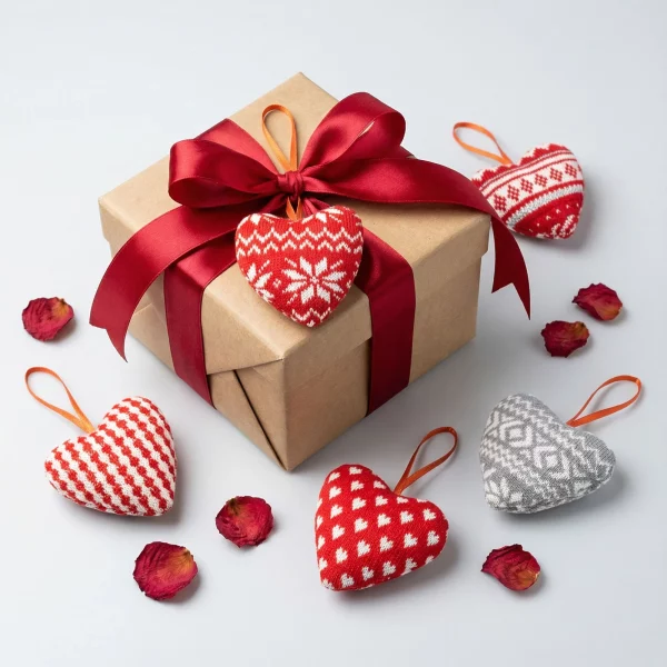 Mini textil dekoráció párna - szív - akasztóval - 12 x 5 x 11 cm - 5 féle 59508