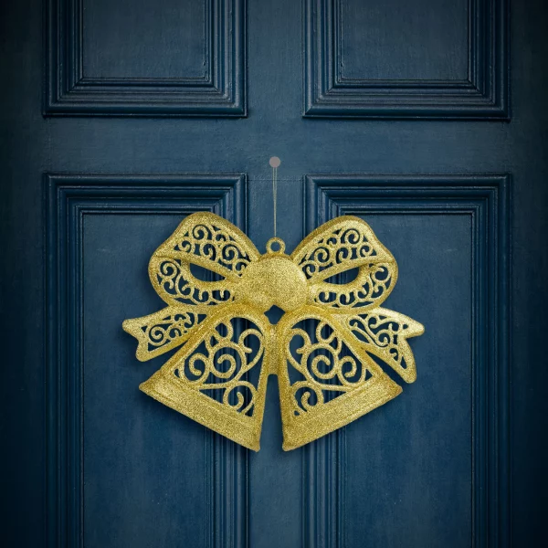Karácsonyi dekoráció - masni - akasztható - glitteres arany - 35 cm 59705A