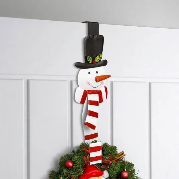 Karácsonyi kopogtató, ajtódísz tartó - fém - hóember - 38 cm 59708B