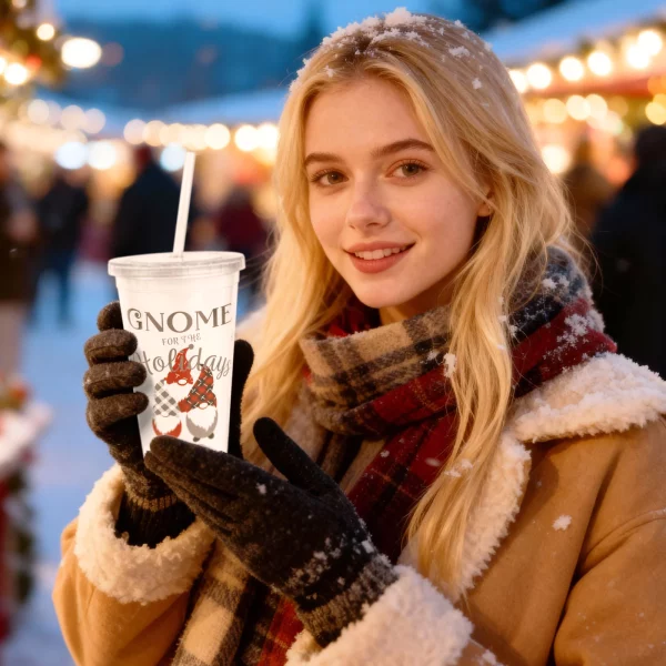 Karácsonyi pohár - szívószállal, tetővel - 473 ml - műanyag 59710