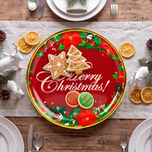 Karácsonyi kínálótál - műanyag - "Merry Christmas" - 22 cm 59717A