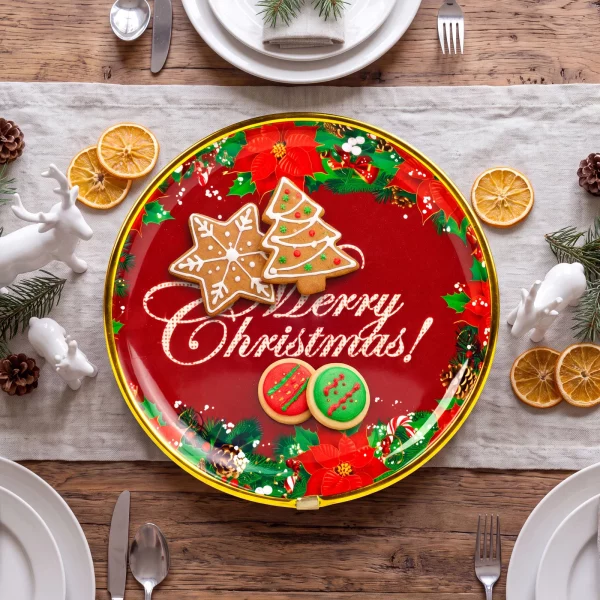 Karácsonyi kínálótál - műanyag - "Merry Christmas" - 22 cm 59717A