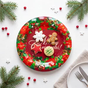 Karácsonyi kínálótál - műanyag - "Merry Christmas" - 37,5 cm 59718A