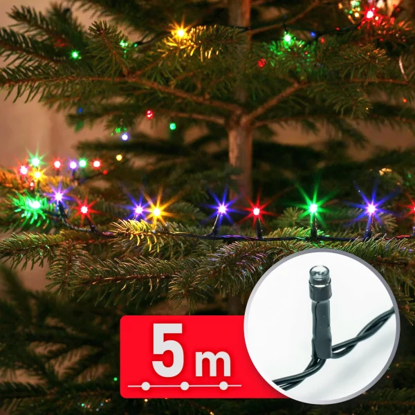 Fényfüzér - 5 m - színes - 100 LED - 220-240V - 6W - zöld kábel Phenom 59766
