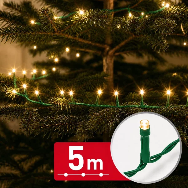 String lights – 5 m – warm white – 100 LED – 100–240 V – 6 W – green cable Phenom 59766W