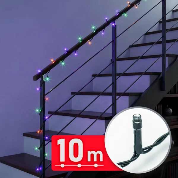 Fényfüzér - 10 m - színes - 200 LED - 220-240V - 6W - zöld kábel Phenom 59767
