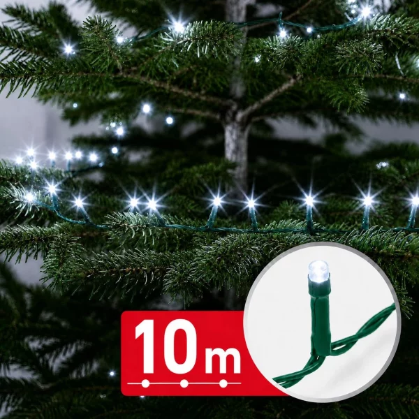 String lights – 10 m – cool white – 200 LED – 100–240 V – 6 W – green cable Phenom 59767C