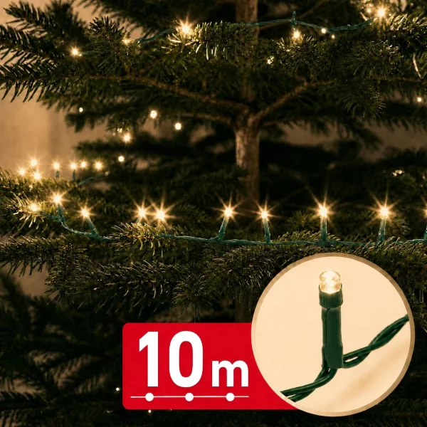 String lights – 10 m – warm white – 200 LED – 100–240 V – 6 W – green cable Phenom 59767W