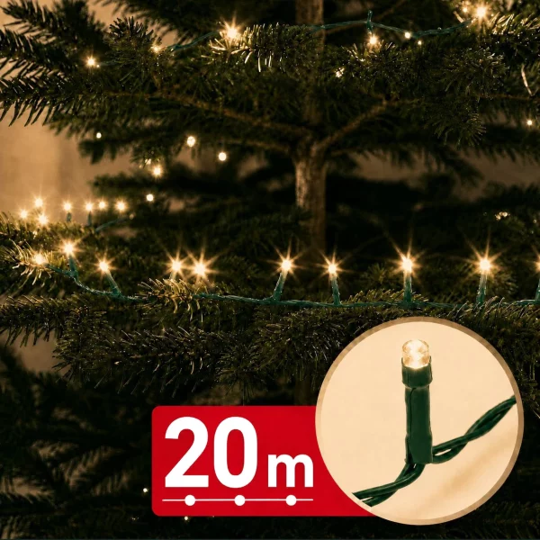 String lights – 20 m – warm white – 400 LED – 100–240 V – 6 W – green cable Phenom 59768W