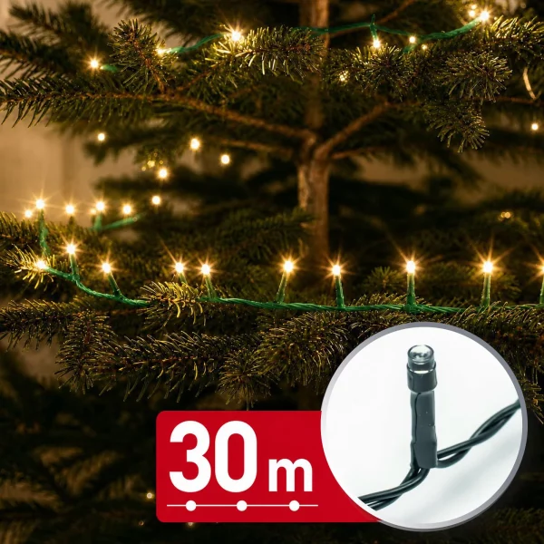 String lights – 30 m – warm white – 600 LED – 220–240 V – 6 W – green cable Phenom 59769W