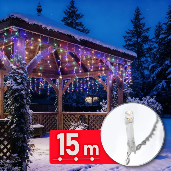 Fényfüzér függöny - 15 m - 600 LED - 220-240V - 6W - átlátszó kábel Phenom 59770
