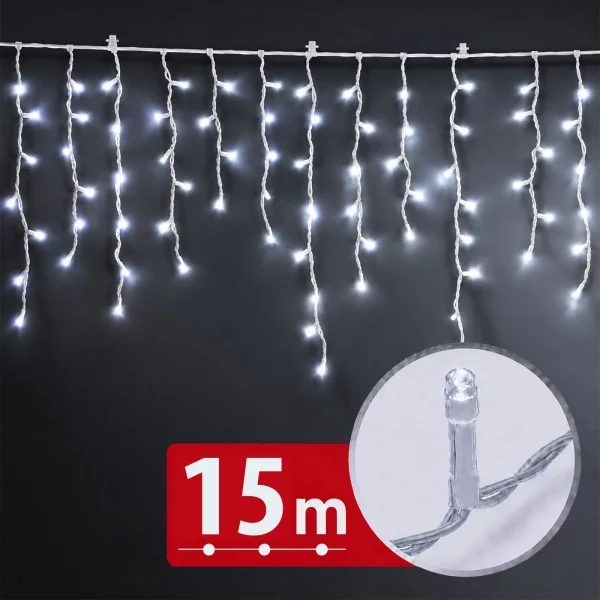 Curtain string lights – 15 m – cool white – 600 LED – 100–240 V – 6 W – transparent cable Phenom 59770C