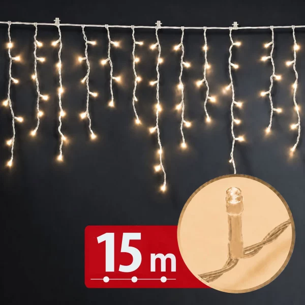 Curtain string lights – 15 m – warm white – 600 LED – 100–240 V – 6 W – transparent cable Phenom 59770W