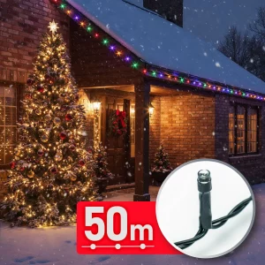 Fényfüzér - 50 m - színes - 1000 LED - 220-240V - 9W - átlátszó kábel Phenom 59771