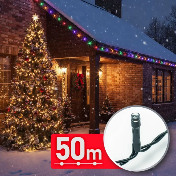 Fényfüzér - 50 m - színes - 1000 LED - 220-240V - 9W - átlátszó kábel Phenom 59771