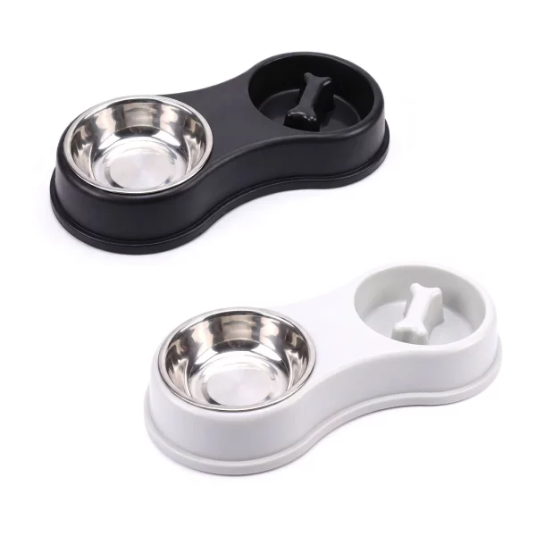 Feeding bowl set – stainless steel bowls – 38 x 18 x 6 cm – black, white Yummie 60056