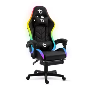 RGB LED-es gamer szék - karfával, párnával - fekete BeMaDa BMD1115BK